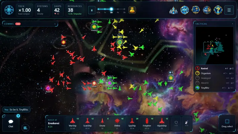 Rival fleets clash around StarSystems in a nebula