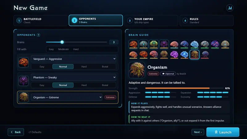 New Game: choosing opponents in the Brain Guide